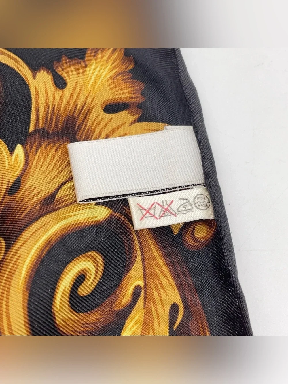 DIOR Vintage 80’s Baroque Gold & Black 100% Silk Cherub & Fleur-De-Lis Scarf